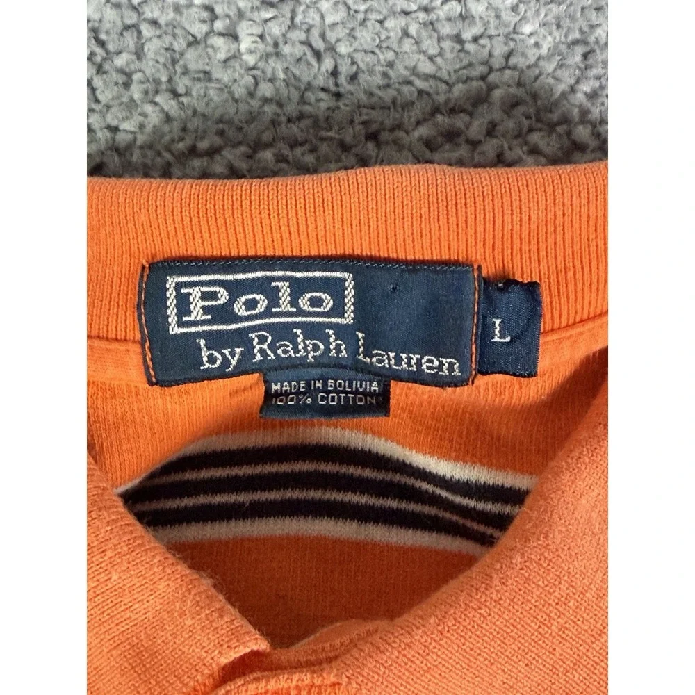 Polo Ralph Lauren Shirt Mens Large Orange Striped Short Sleeve Polo Prep Y2K VTG